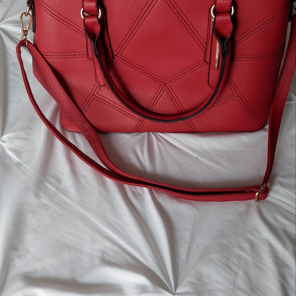 Red Quilted Leather Satchel with Adjustable Strap